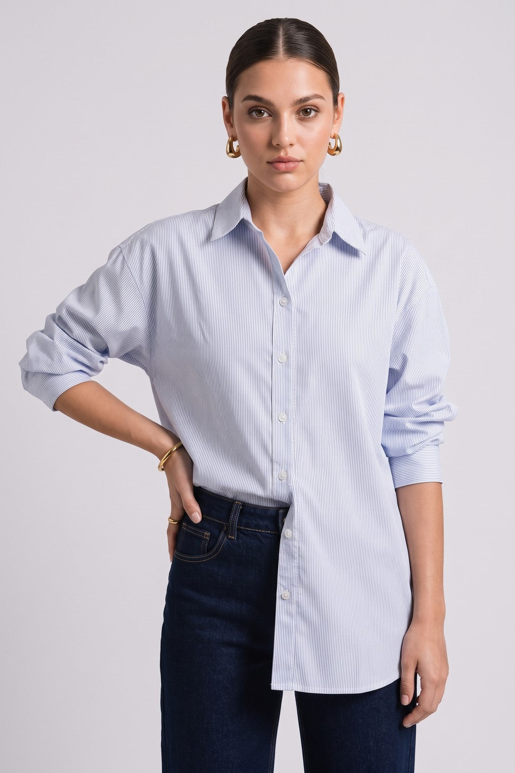 Blusa Oversize a Rayas - Celeste