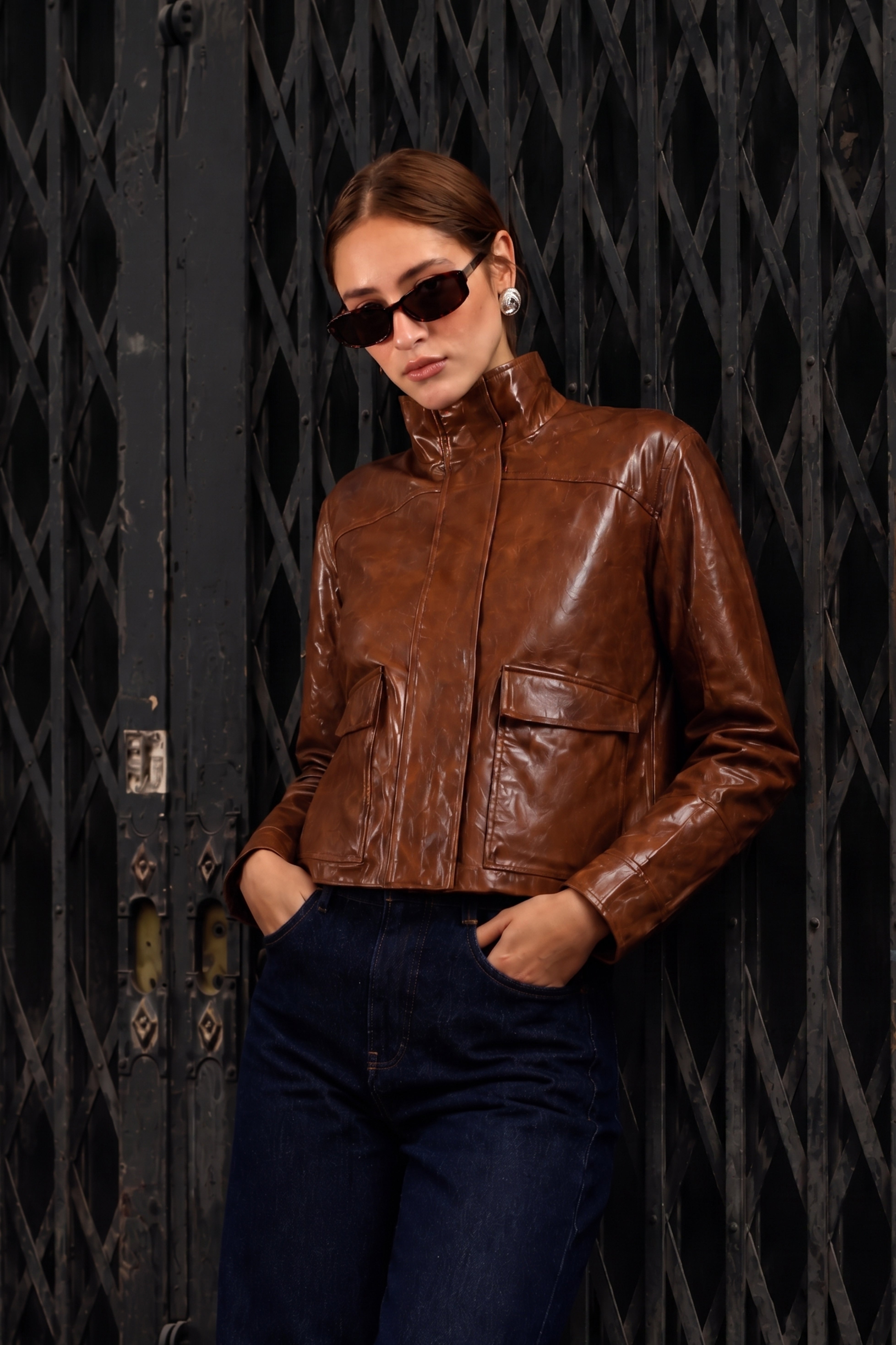 Faux Leather Jacket - Camel