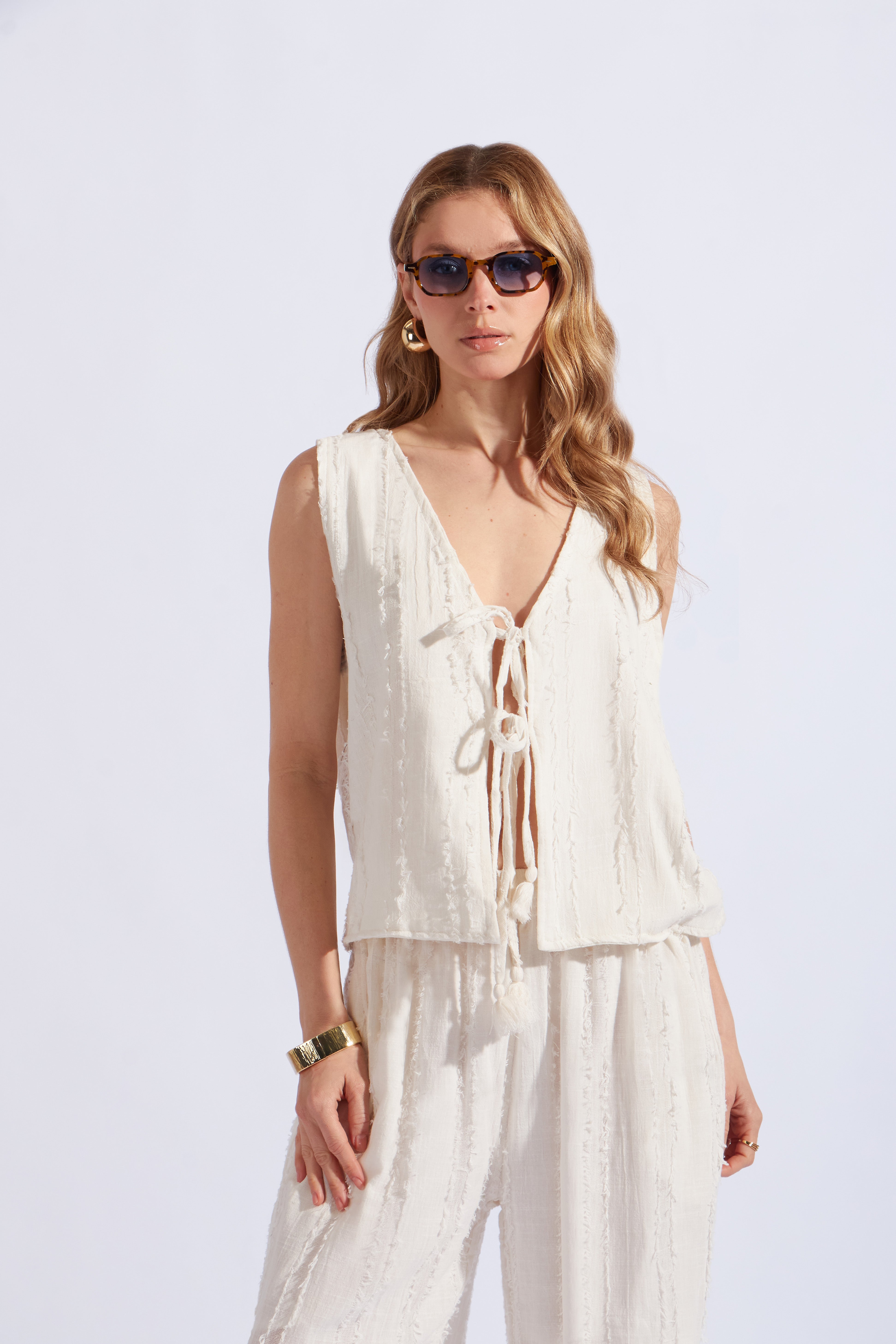 Chaleco Lazos Textura - Blanco