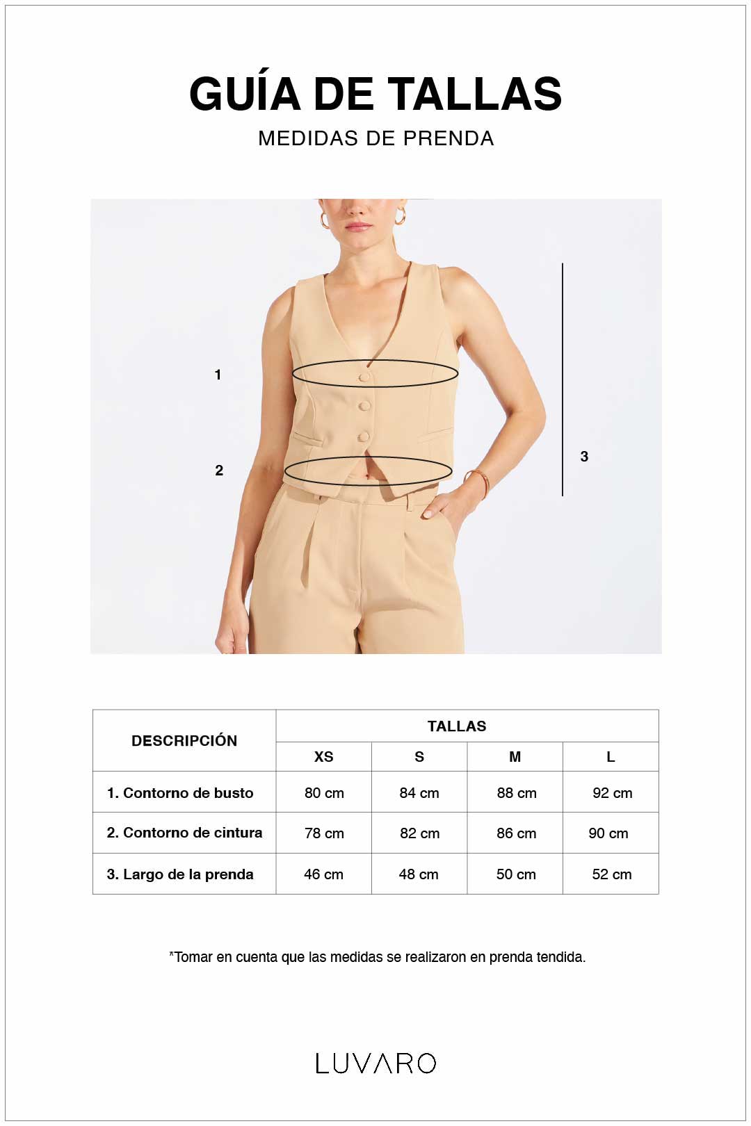 Guía de tallas de Chaleco Estructura Cropped - Beige