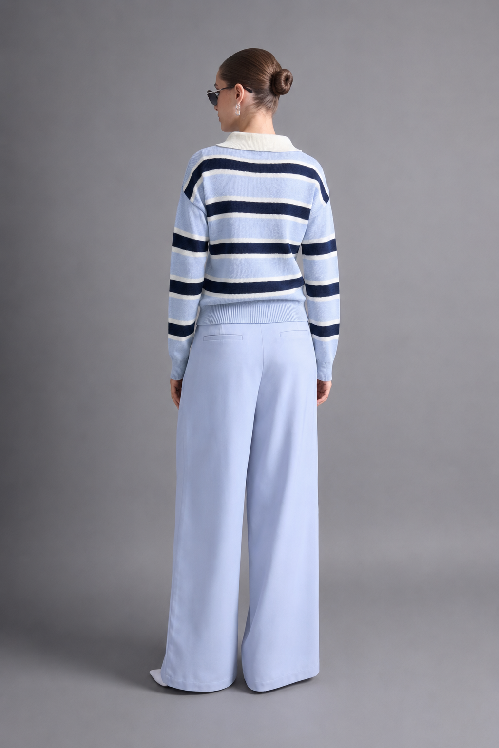Sweater Camisero a Rayas - Azul con Celeste