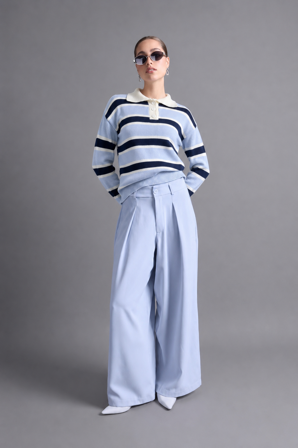 Sweater Camisero a Rayas - Azul con Celeste