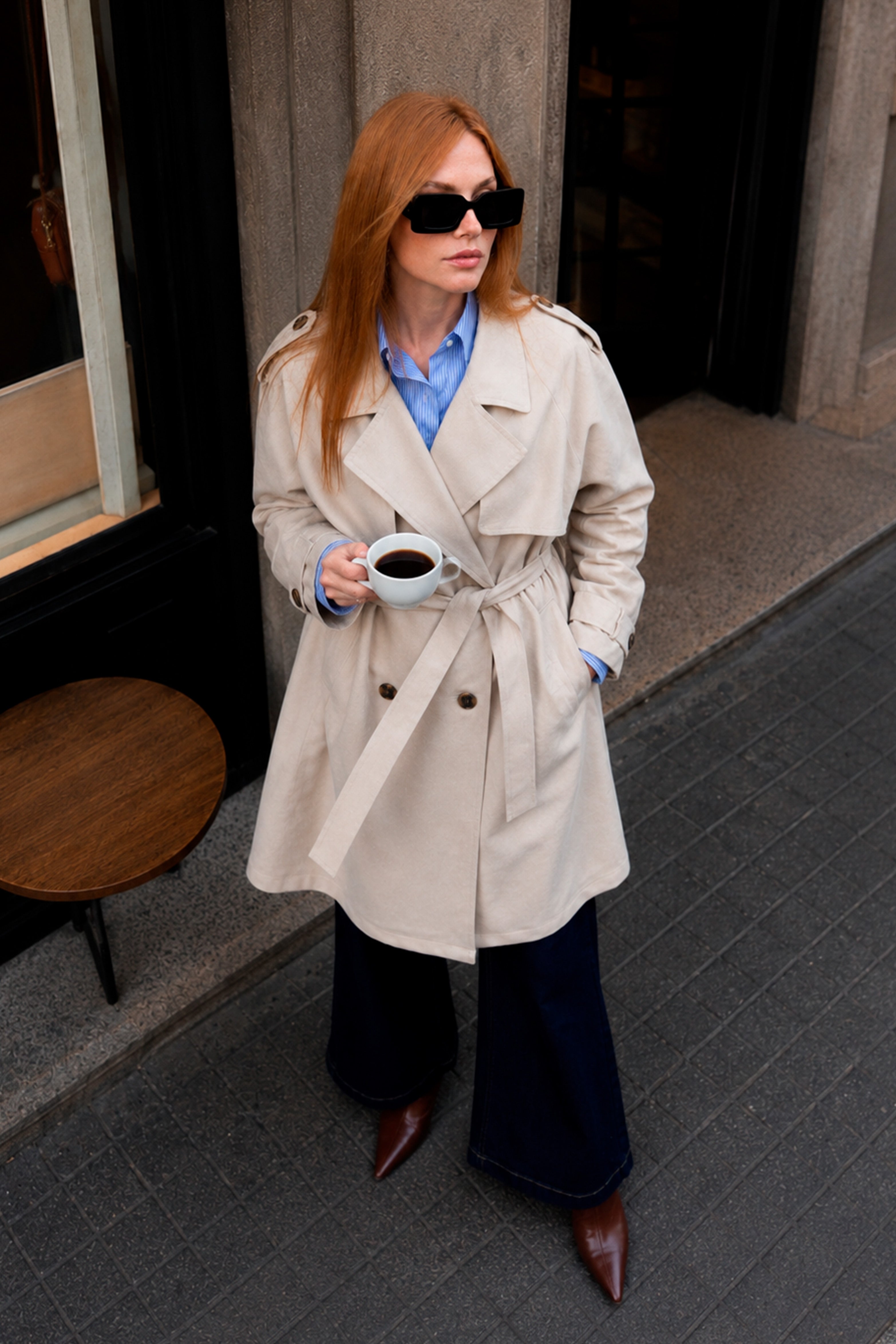 Gabardina Cruzada con Cinturón - Beige