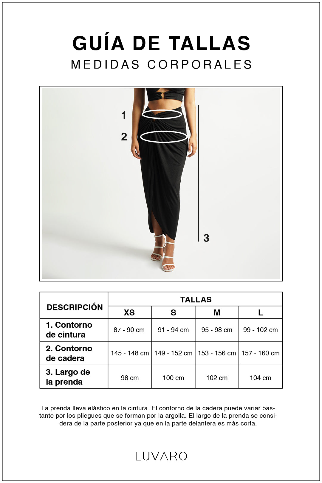 Guía de tallas de Falda Midi Drapeada - Perla