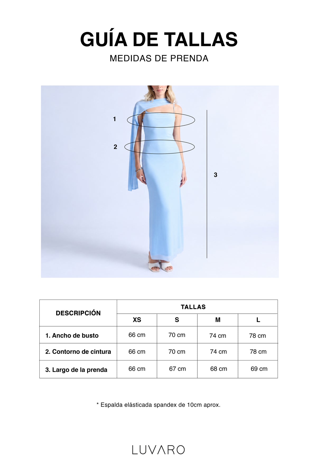 Guía de tallas de Vestido Tiras con Fular - Caramelo
