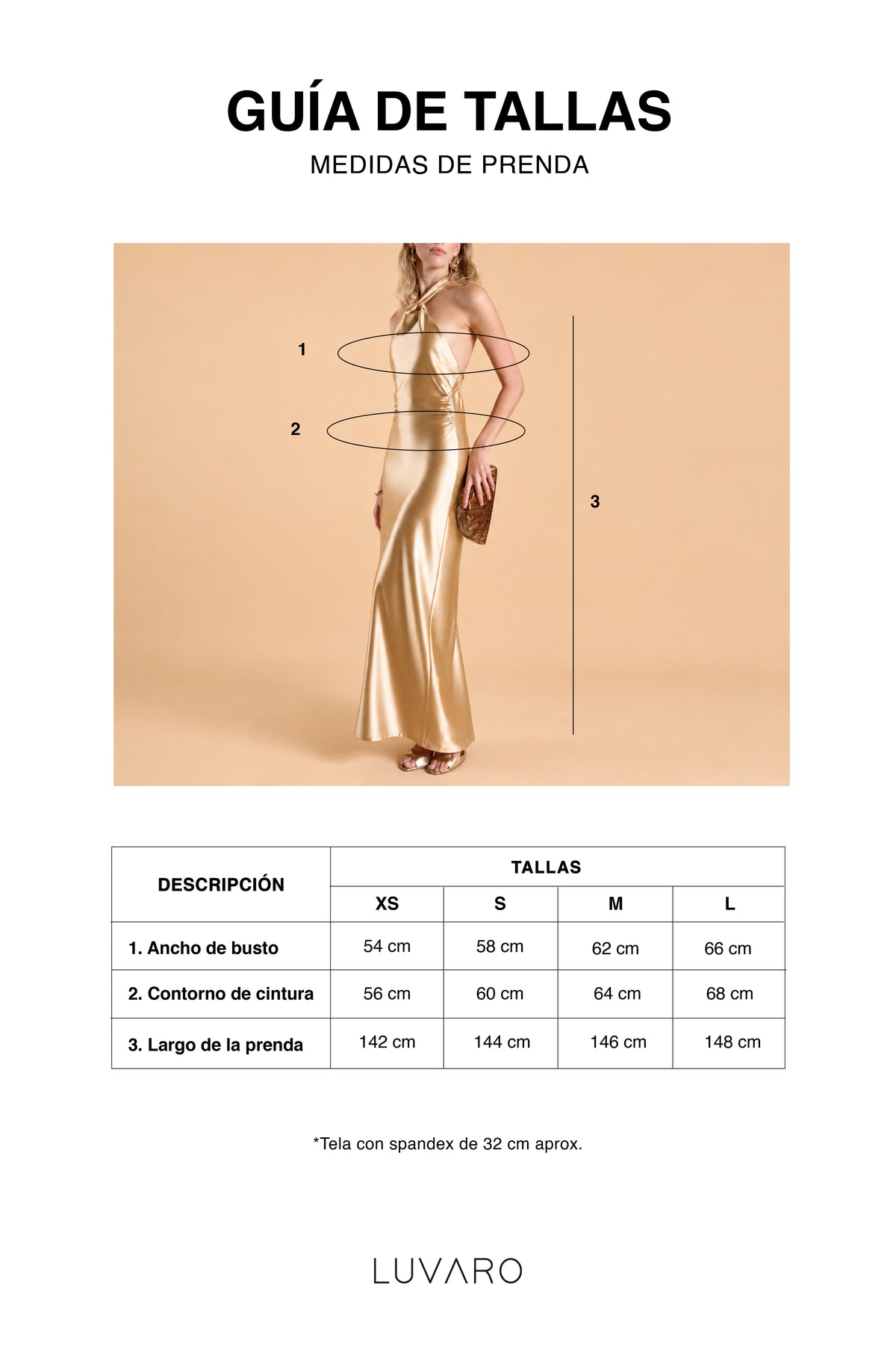 Guía de tallas de Maxi Vestido Halter - Beige