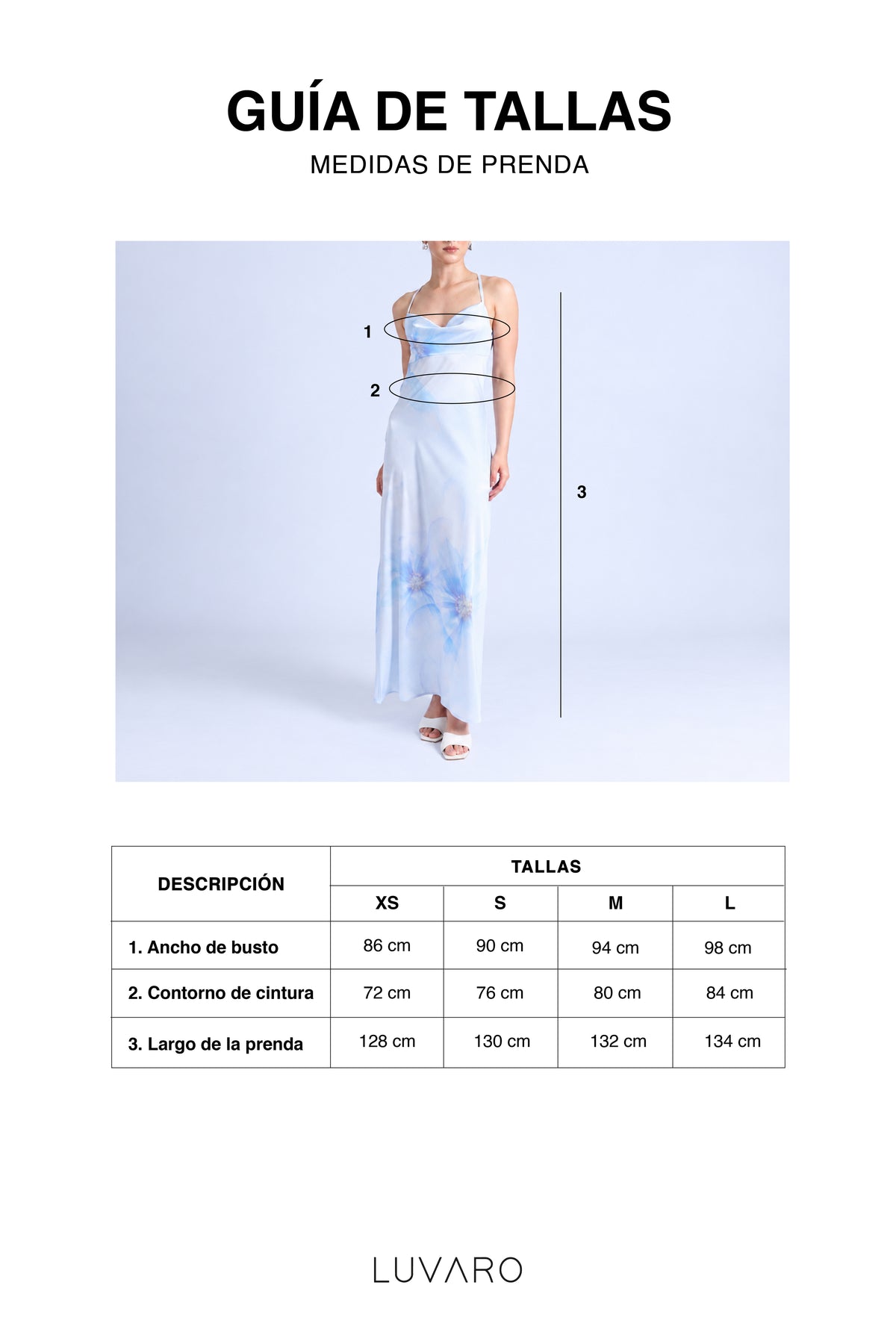 Guía de tallas de Vestido Satin Tiras Flores - Celeste Bebé