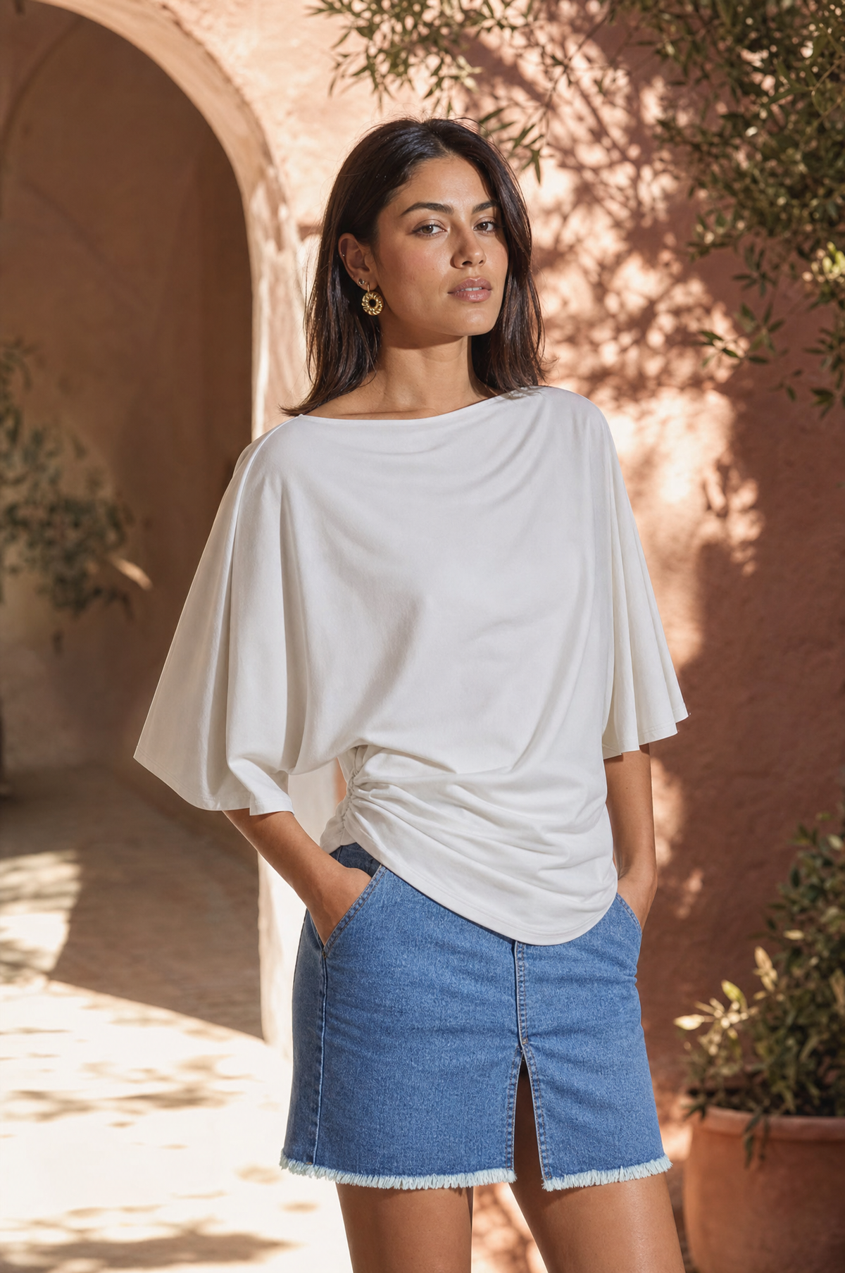 Blusa Básica Manga Amplia - Hueso - lifestyle
