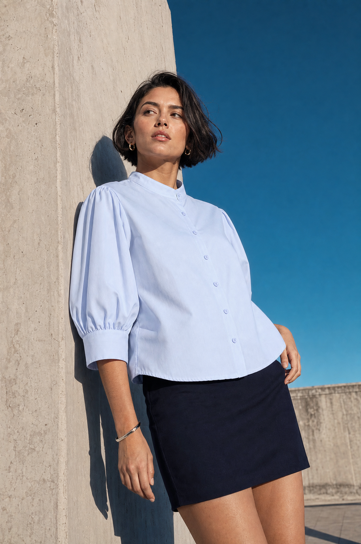 Blusa Manga Abullonada - Celeste - lifestyle