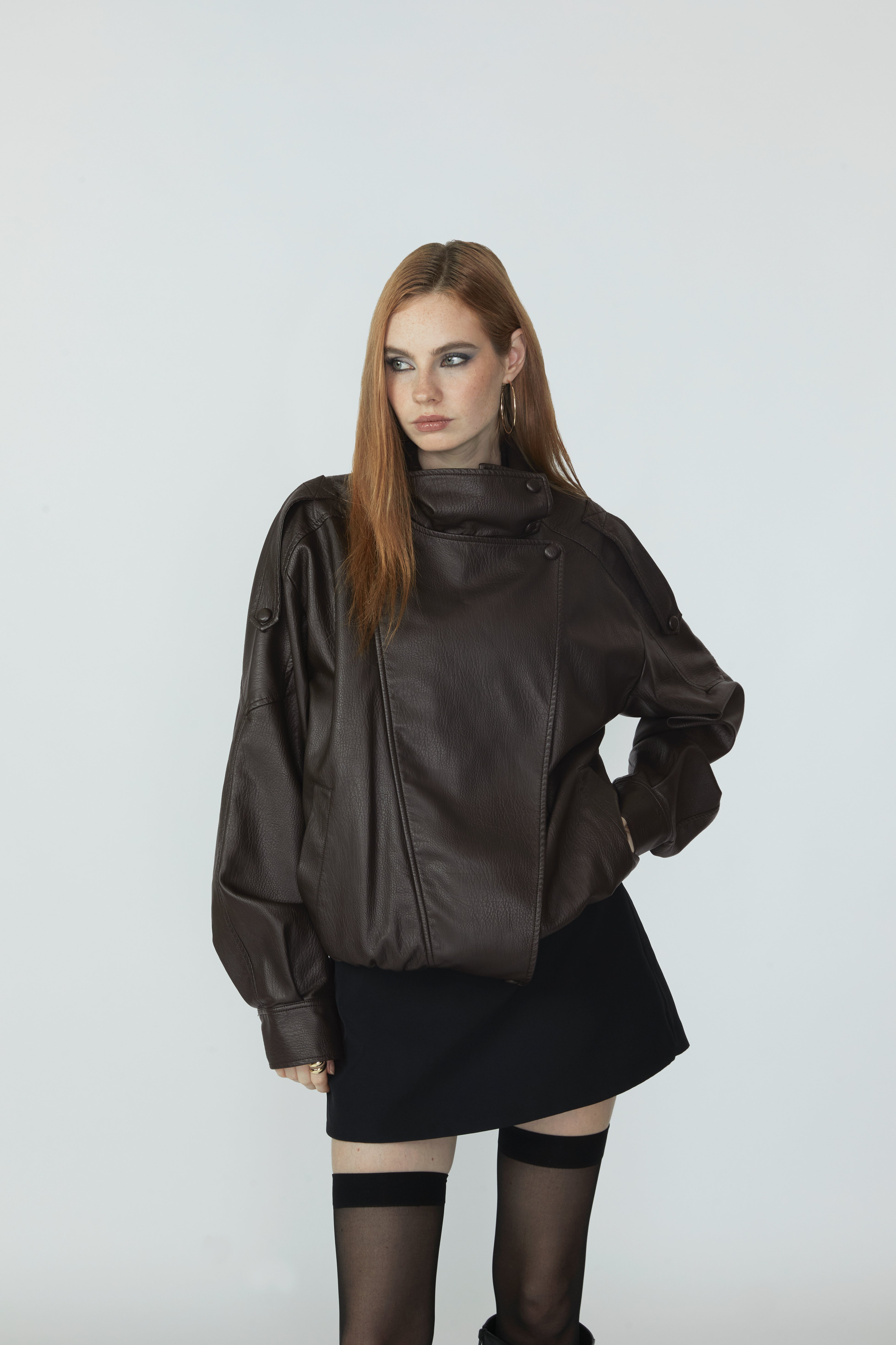 Casaca Leather Solapa - Marrón Oscuro