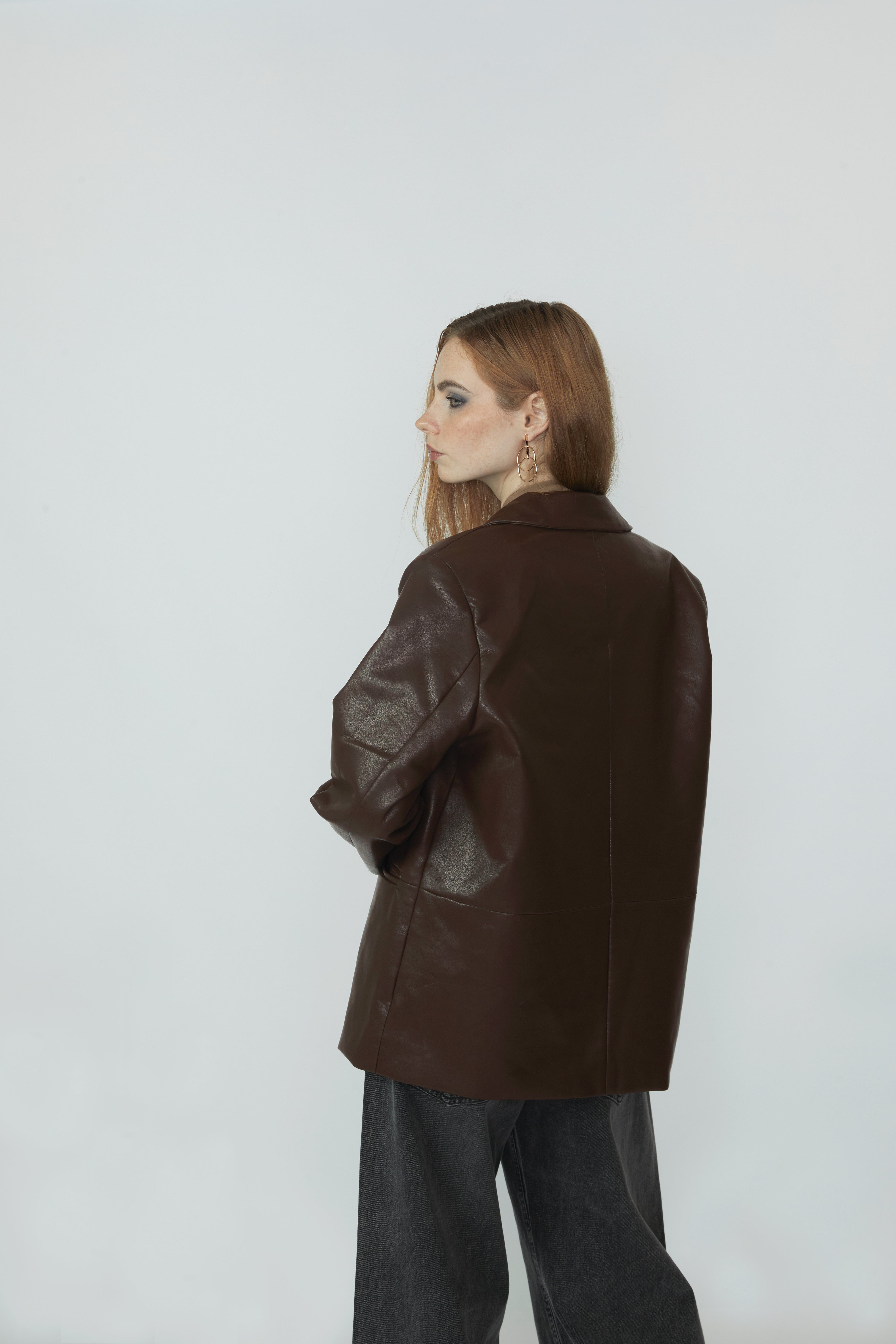 Blazer Leather Oversize - Marrón