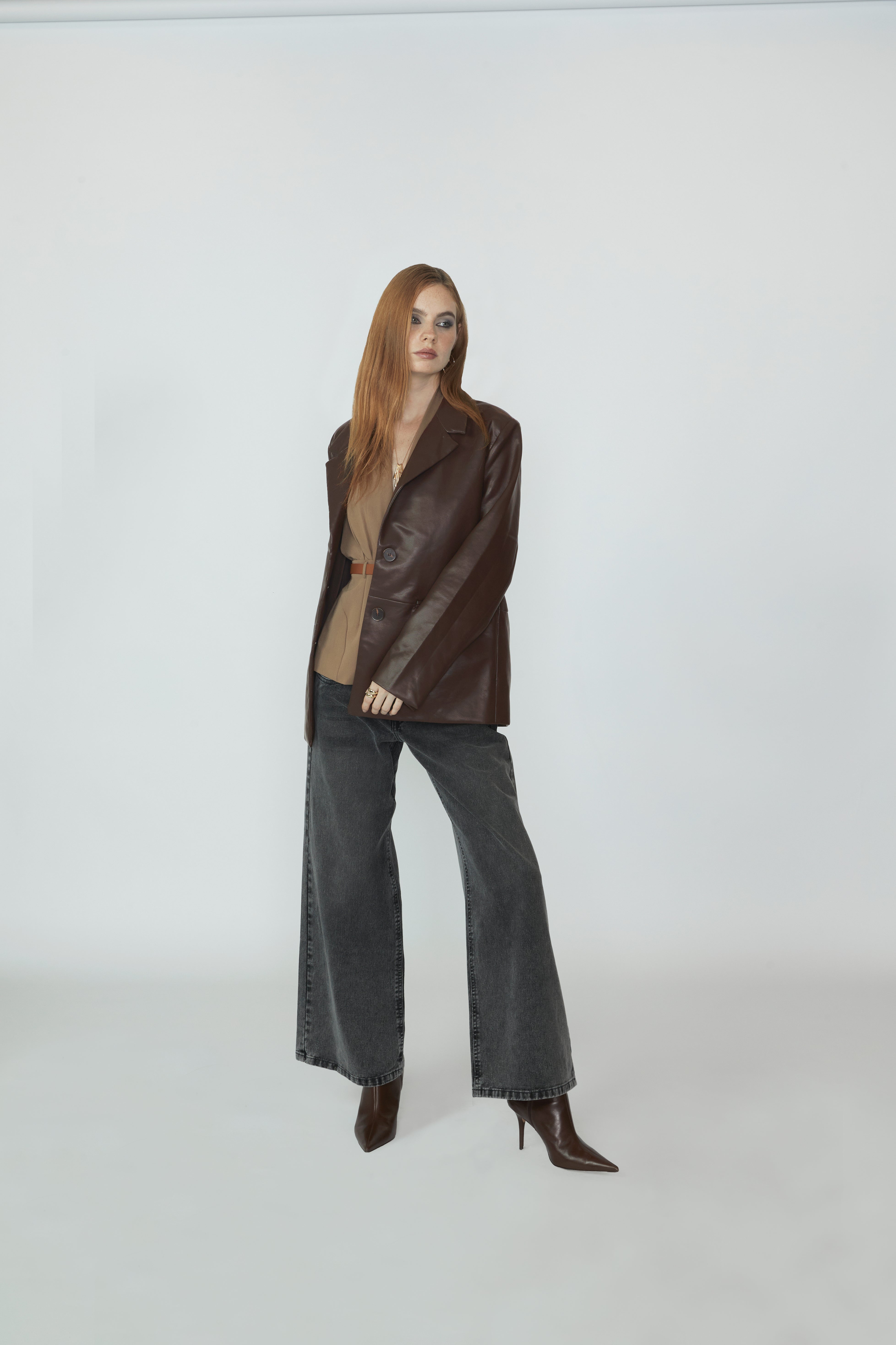 Blazer Leather Oversize - Marrón