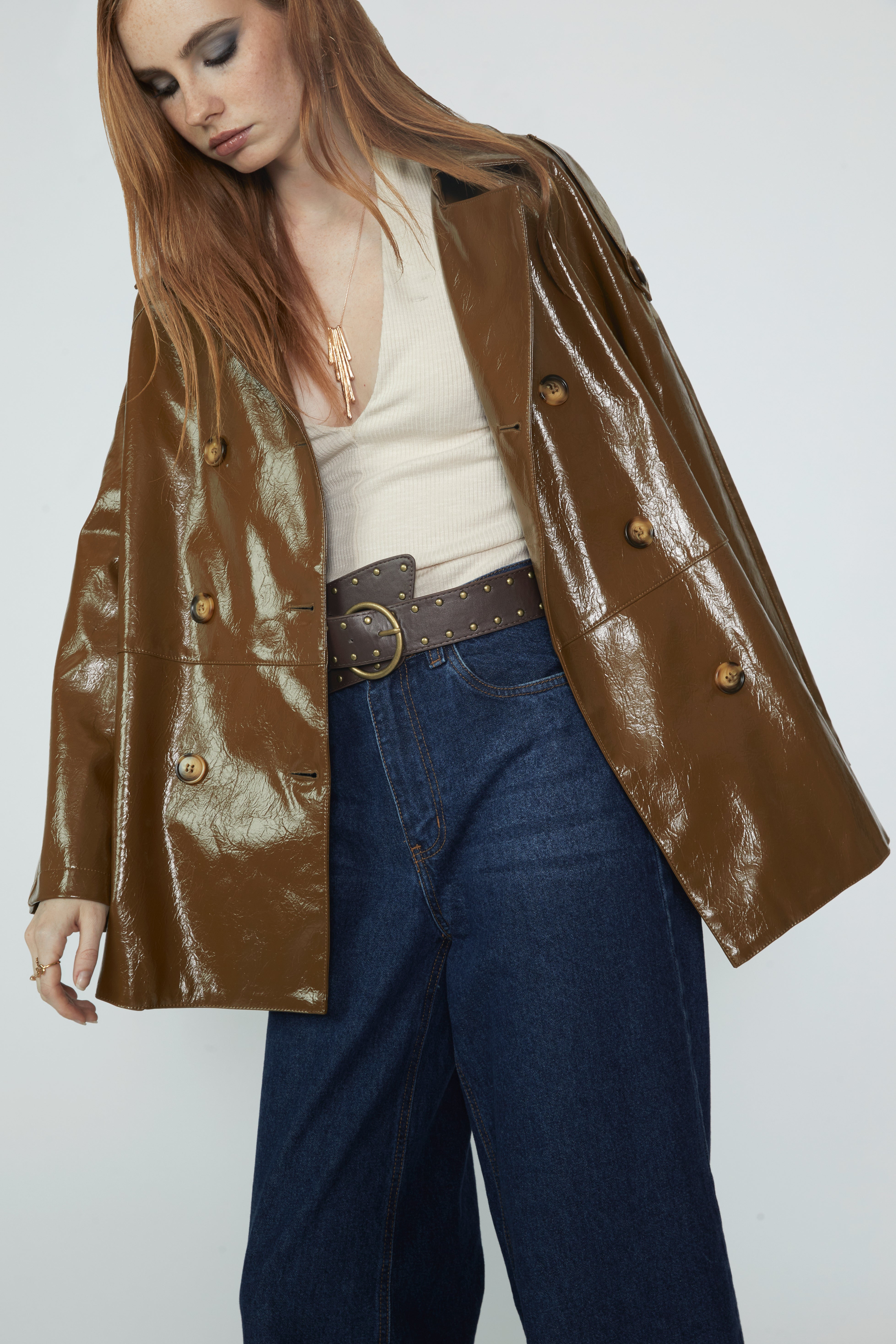 Trench Midi leather - Camel