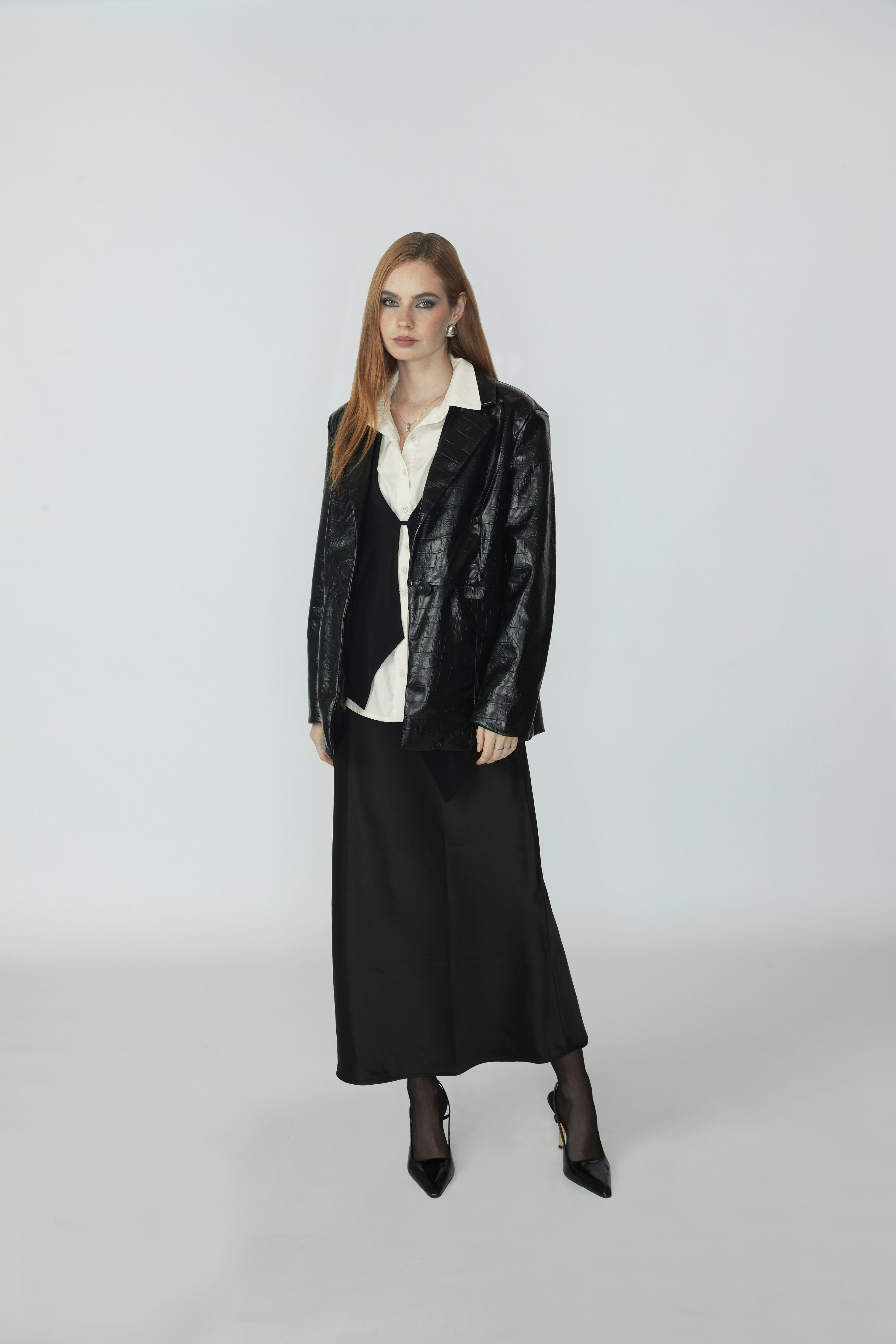 Blazer Leather Textura - Negro
