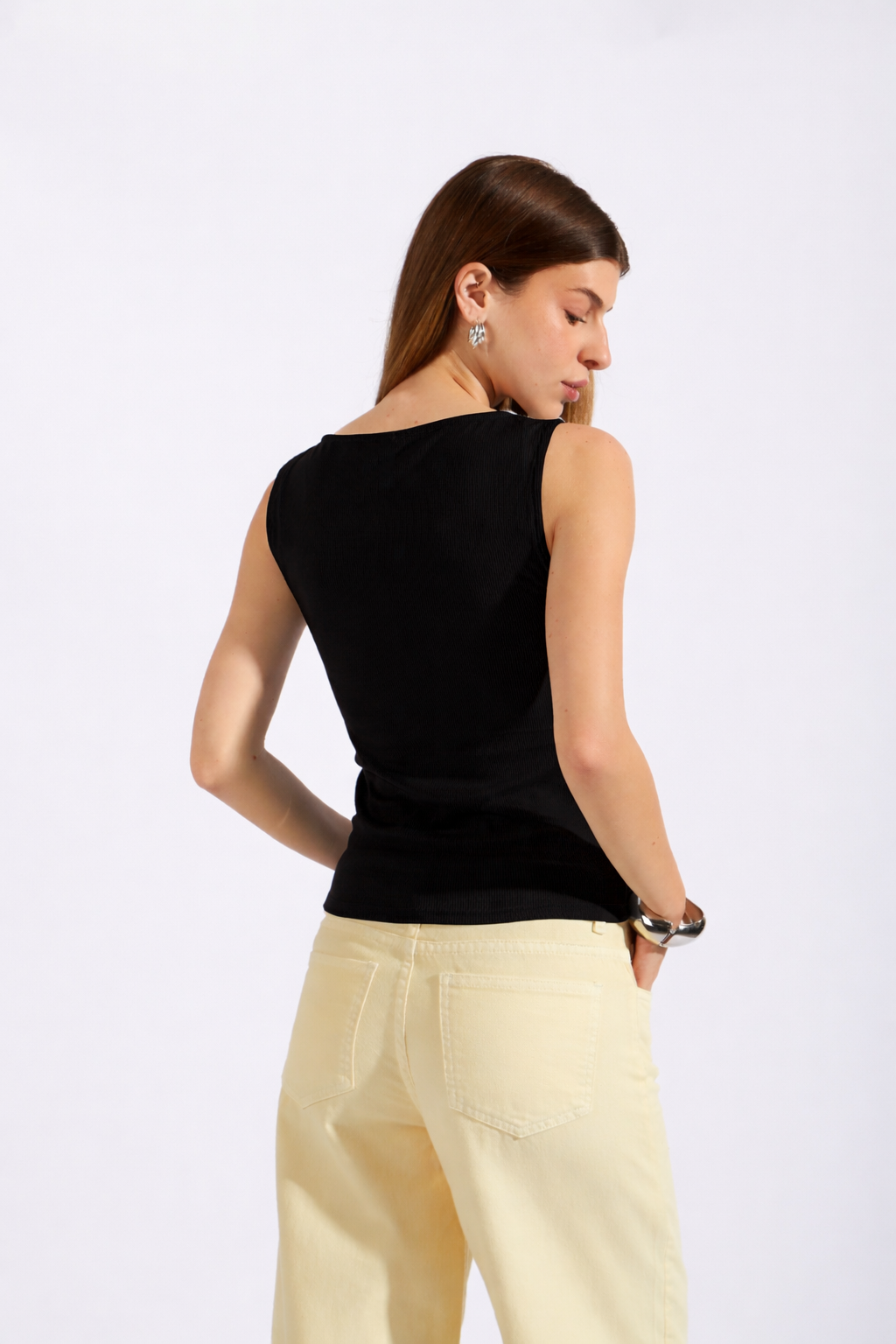 Top Rib Escote Barco - Negro