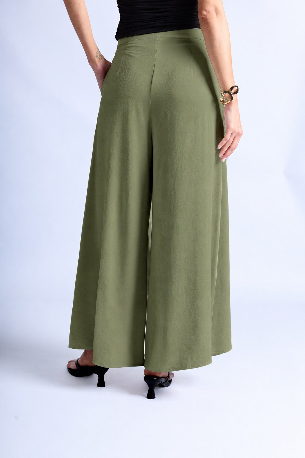 Pantalón Fluido con Volantes - Verde Olivo