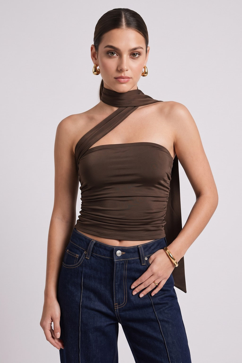 Top Lazo Strapless - Marrón