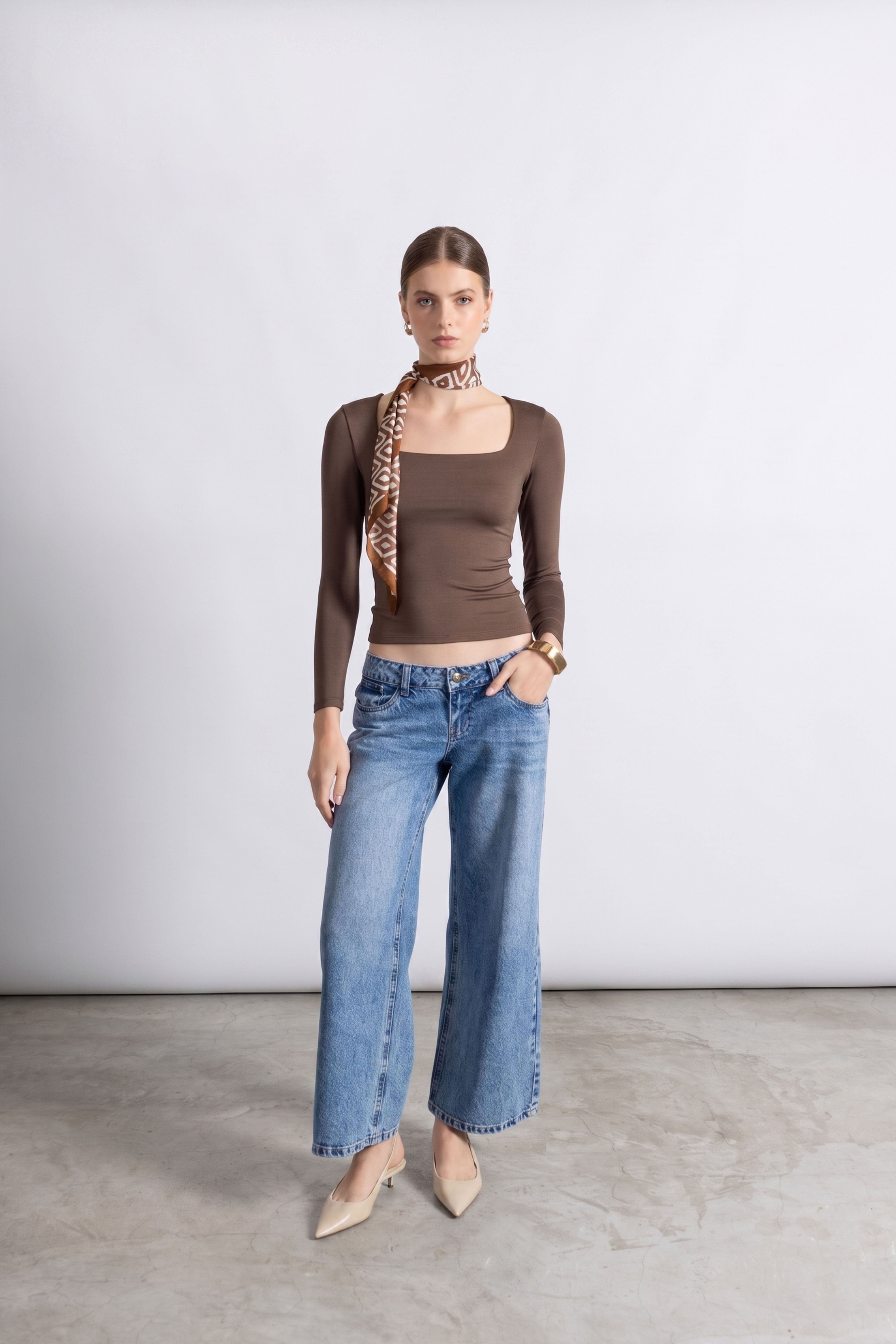 Top Slim Escote Cuadrado - Camello