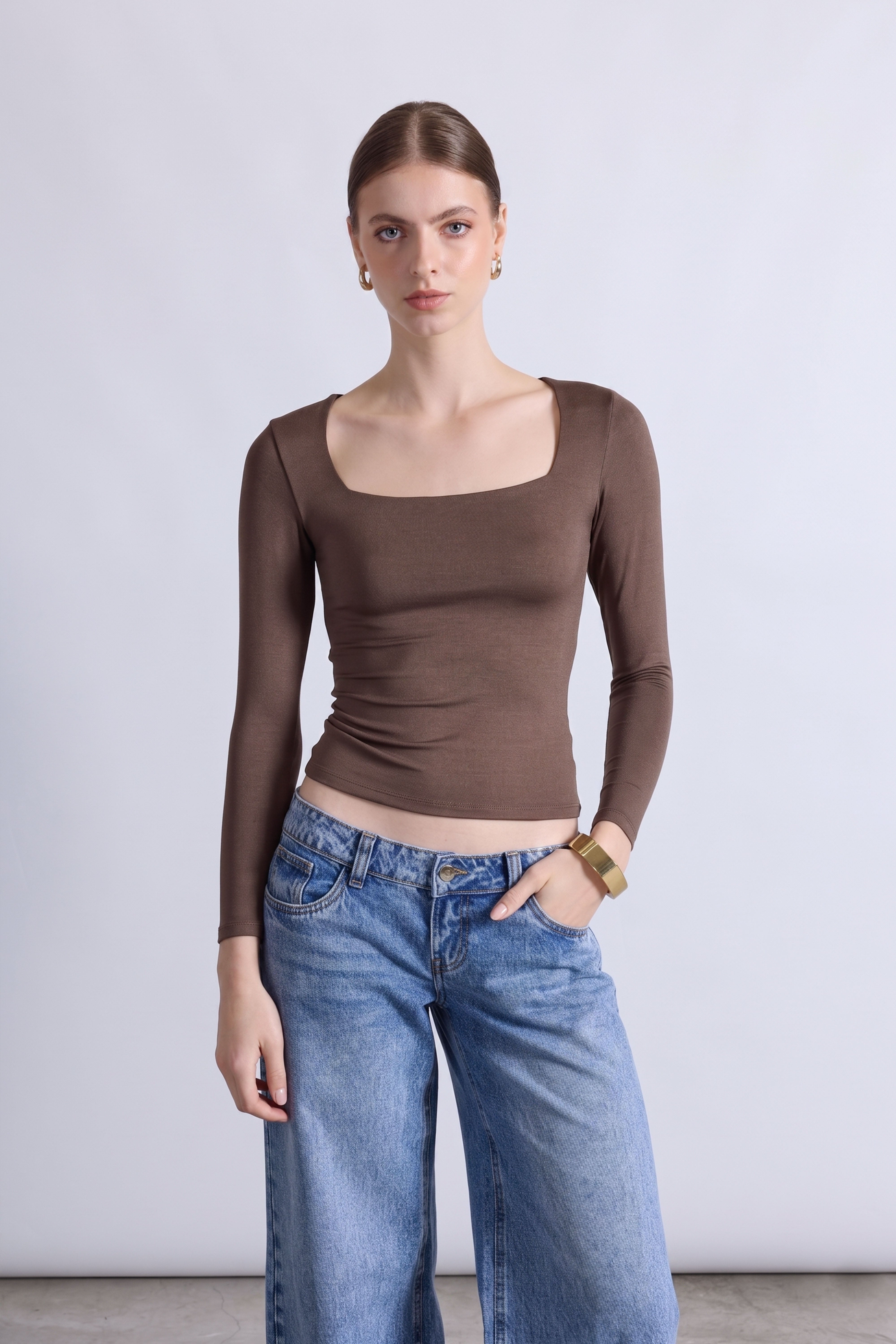 Top Slim Escote Cuadrado - Camello