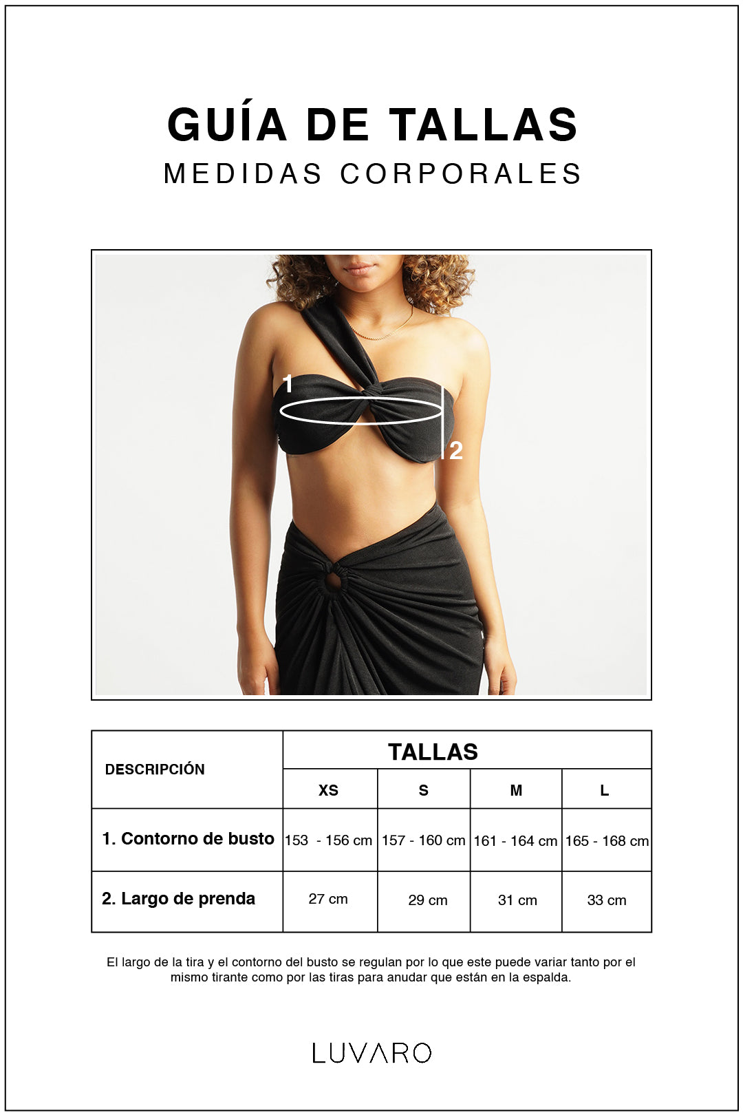 Guía de tallas de Top Tira Cruzada - Perla