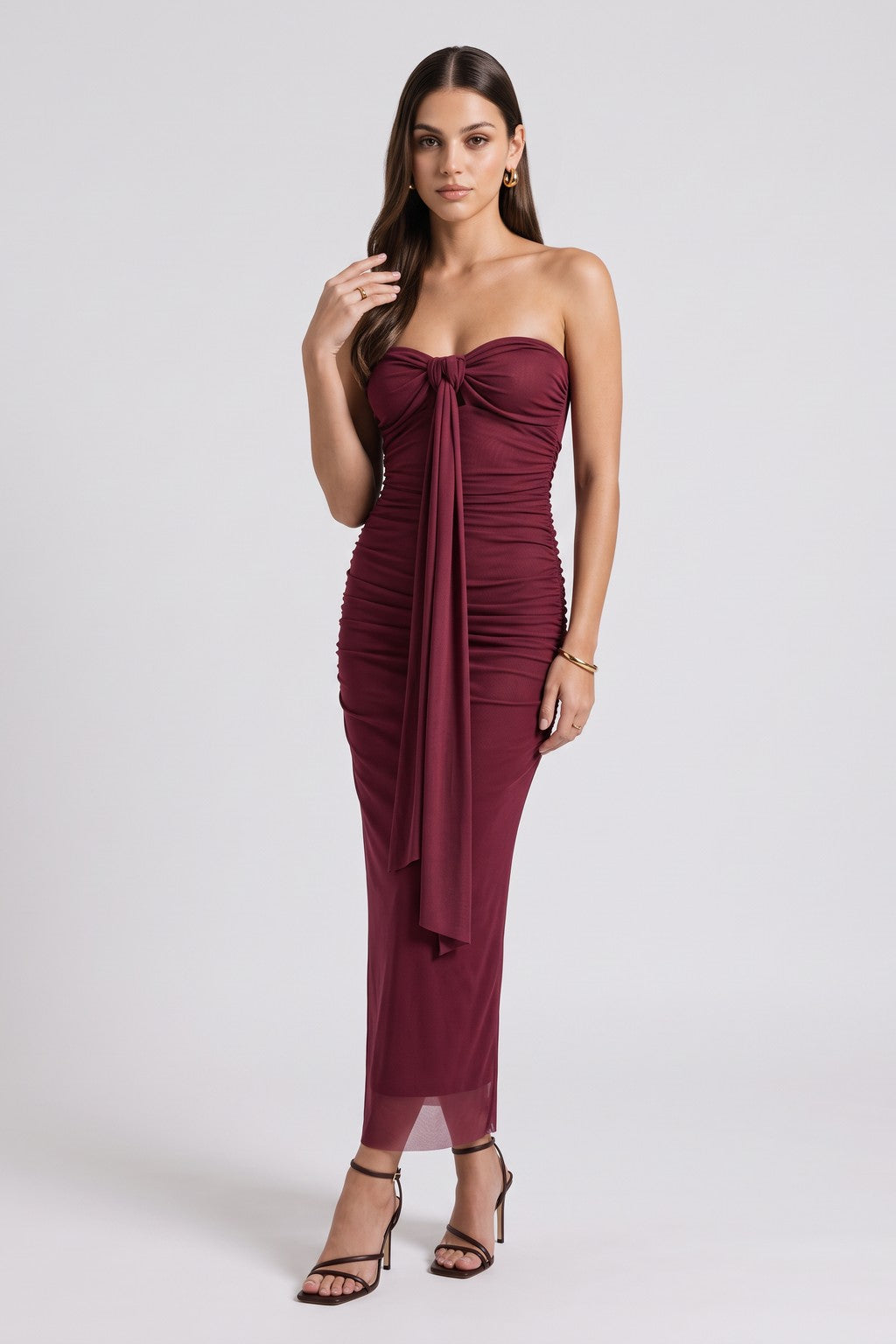 Vestido Mesh Strapless - Vino