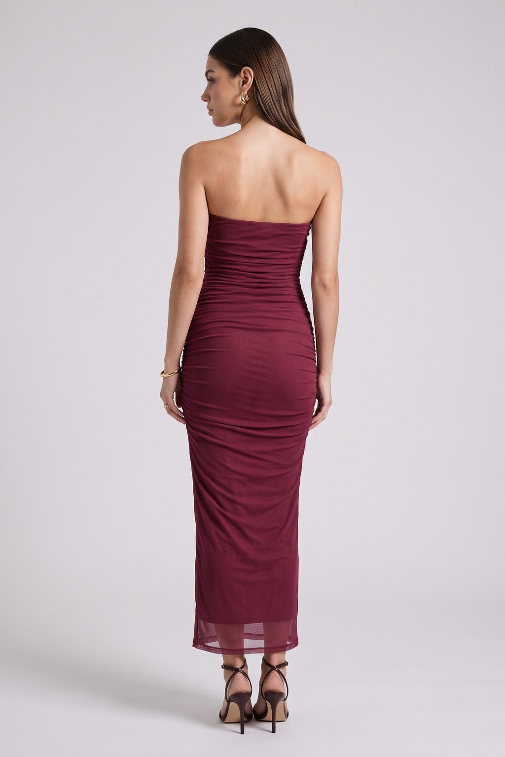 Vestido Mesh Strapless - Vino