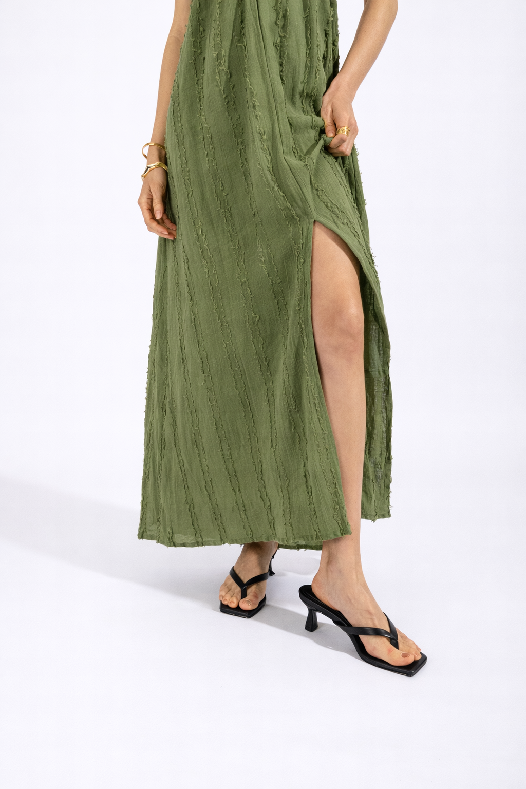 Vestido Midi Textura- Verde